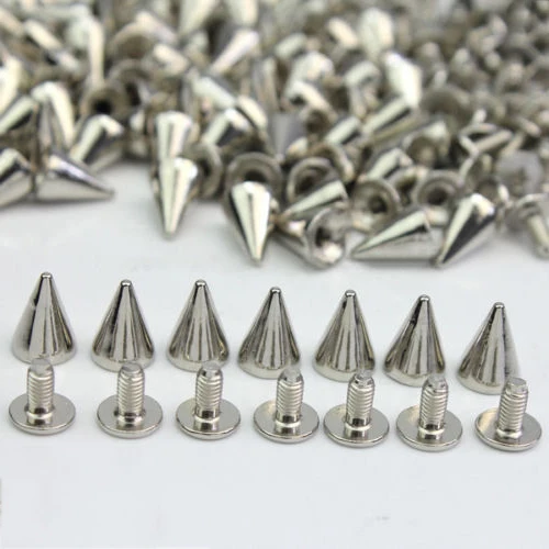 100pcs Spikes Cone Studs Metal 10mm Spots Rivet Cone Screw Studs Leathercraft DIY Craft Rock Clothes Handcraft Accessories