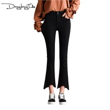DONGDONGTA женские узкие джинсы Новинка Высокая талия Soild расклешенные джинсовые, длиной до колена джинсы Mujer HMF-48-399