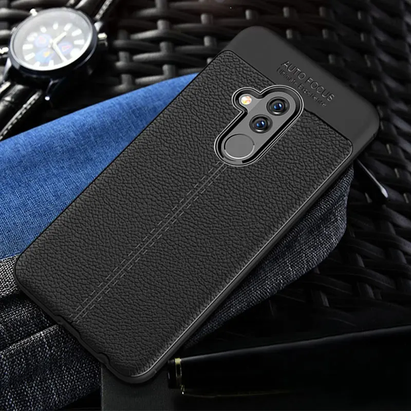 Чехол для Huawei Mate 20 Lite мягкий ТПУ бампер кожаная текстура силиконовый Прочный