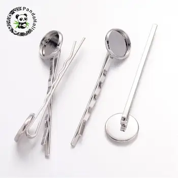 

iron hair bobby pin findings, with brass tray, nice for diy hair findings, Metal, 61x13mm