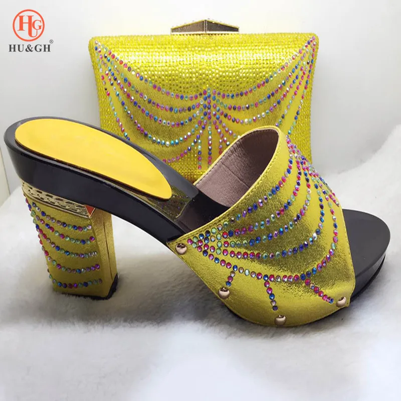 

2018 New Italian Ladies Shoe and Bag Set Mathing Shoes and Bags for African Party Nigerian Fashion Shoes and Bag Set Yellow