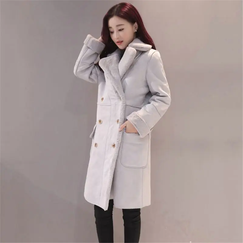 New 2018 Winter Women Lambswool Suede Coats Jacket Thicken Coat Female Casual Warm Long Sleeve Parka Jacket Long Overcoat Q123
