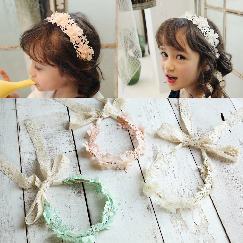 

Fashion Cute Flowers Lace Ribbon Headband Tiara Head Rope Hair Bows Christmas Hair Accessories Hair Tie Bands Hair Bows for Girl