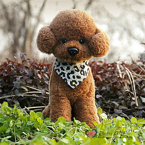 Life like teddy poodle dogs plush toys 30cm - Leopard Triangular Scarf Brown