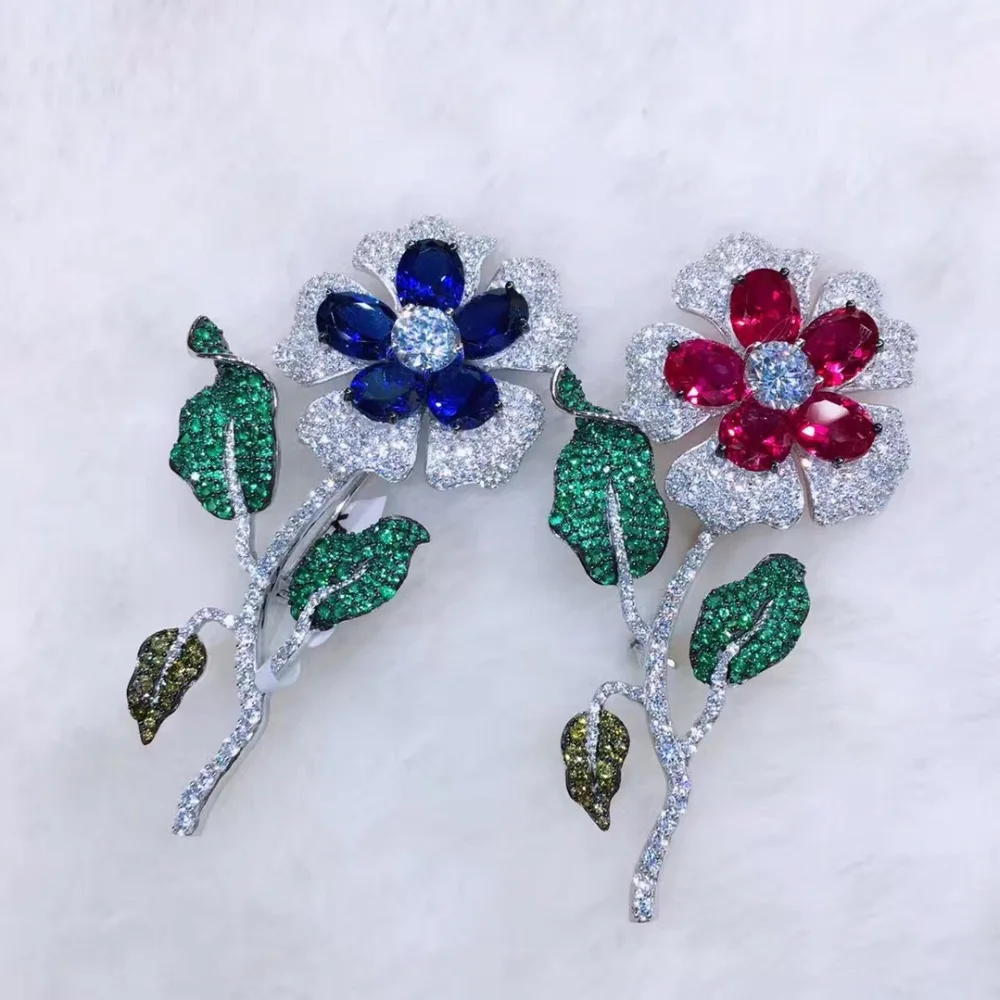925 sterling silver with cubic zircon flower brooch pins fashion women