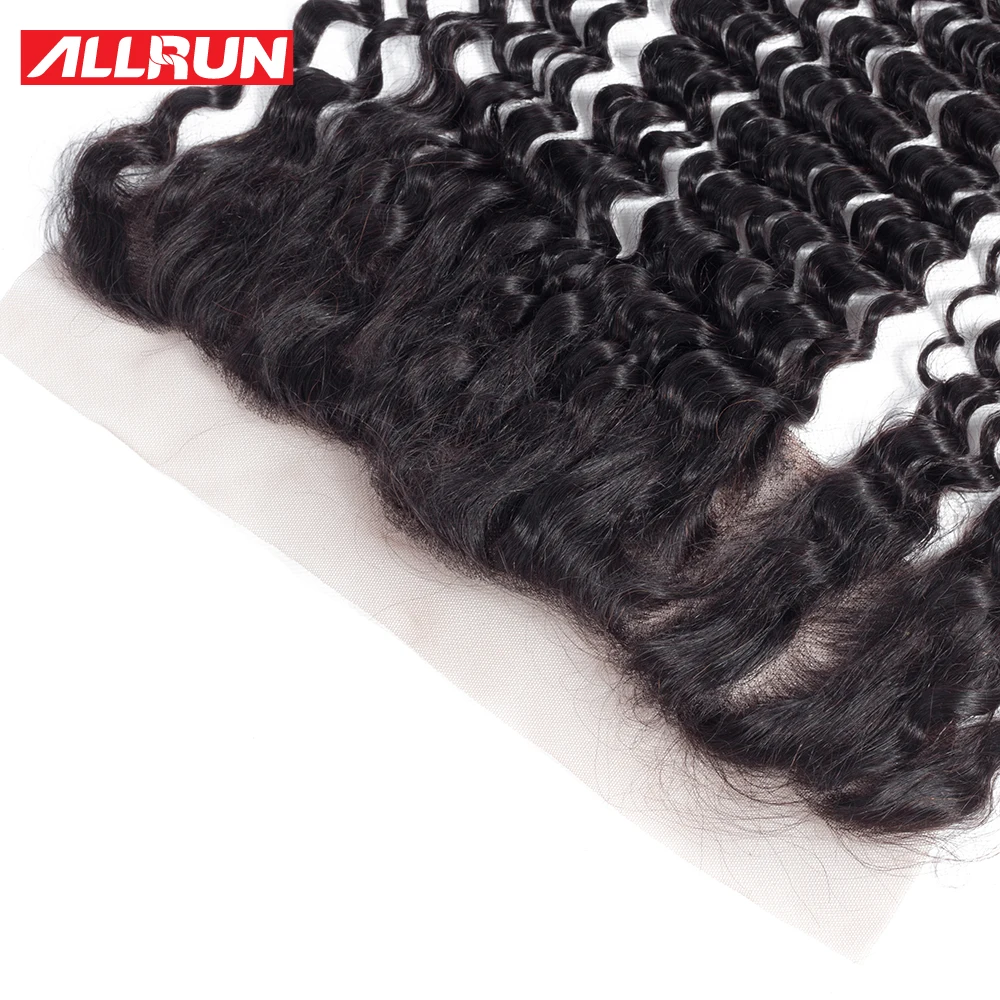 Allrun 13*4 Lace Frontal Closure With Baby Hair Peruvian Hair Pre-Plucked Deep Wave Non Remy Hair 100% Human Hair Lace Closures