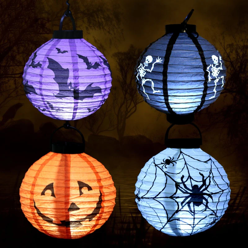 

Halloween Lantern Round LED Paper Pumpkin Bat Spider Hanging Lantern for Halloween Party Props Outdoor Party Supplies 21*22cm