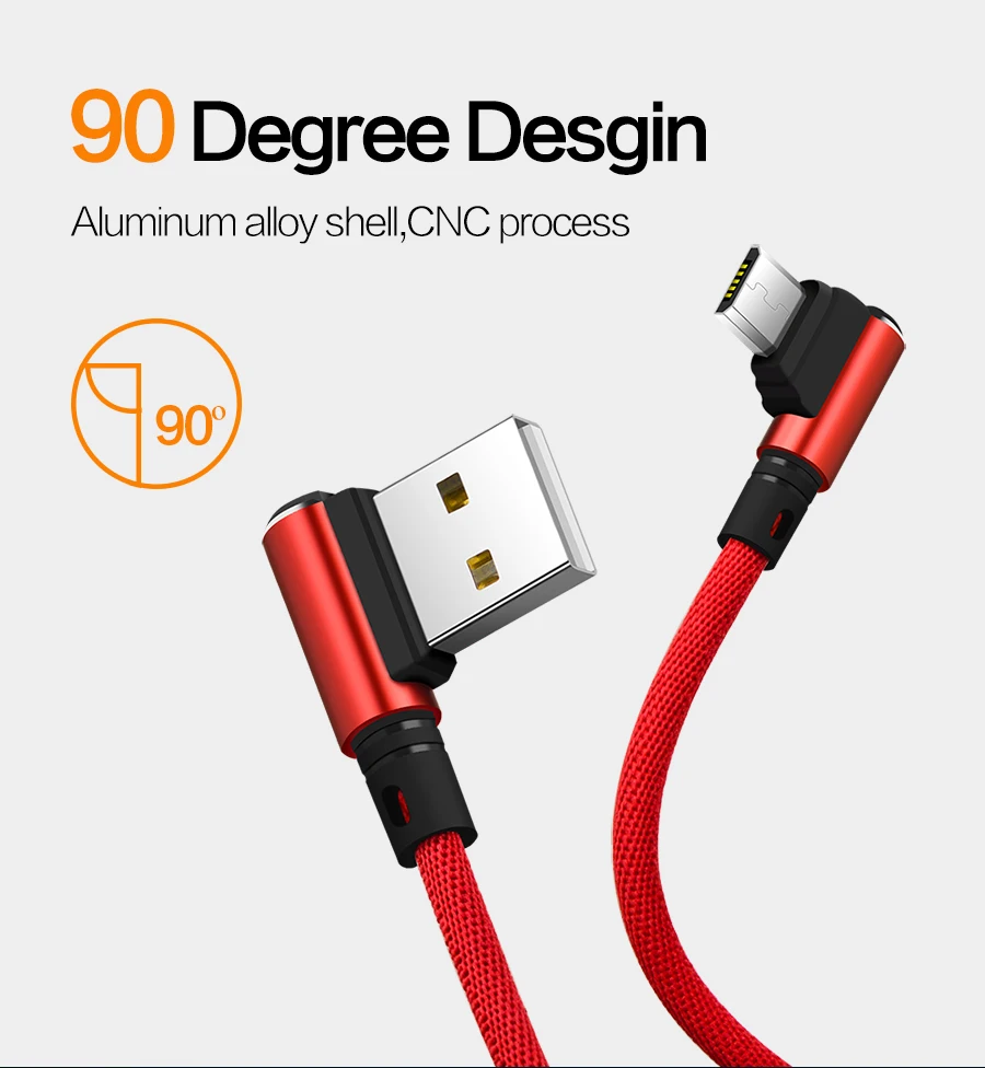 ZRSE Micro USB кабель для Android металлический Плетеный L изгиб 90 градусов 1 м кабель для быстрой зарядки скорость игры для красного Xiaomi samsung