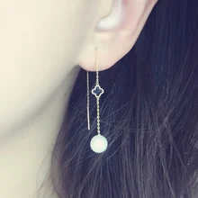 AINUOSHI 18K желтое золото натуральный культивированный пресноводный жемчуг висячие серьги 2 цвета Четыре листа серьги в виде клевера для женщин девушек