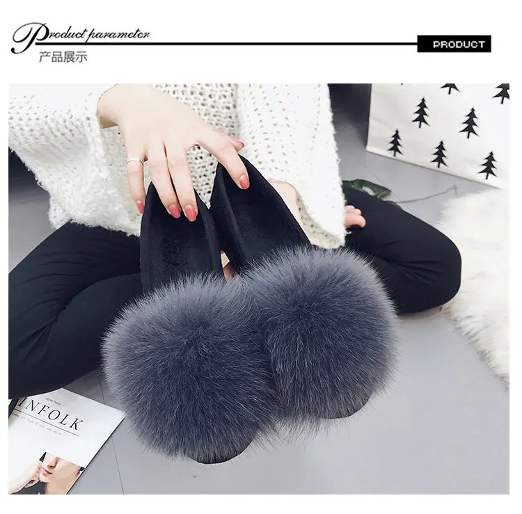

2020 Newest fox fur ball platform shoes women thick bottom moccasins flats comfort plush slip on lazy creepers furry espadrilles