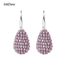 

INKDEW 2018 Fashion Drop Earrings for Women Beads Multicolor Handmade Threading Crystal Long Big Earrings Gift Jewelry boho