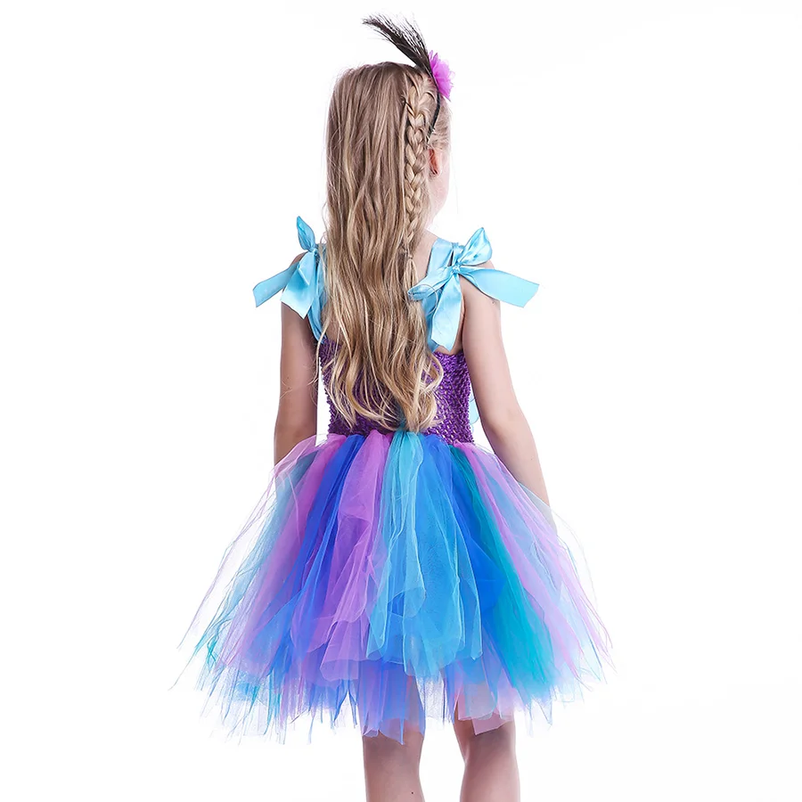 Girls Princess Peacock Flower Tutu Dress Children Handmade Purple and Blue Tulle (11)
