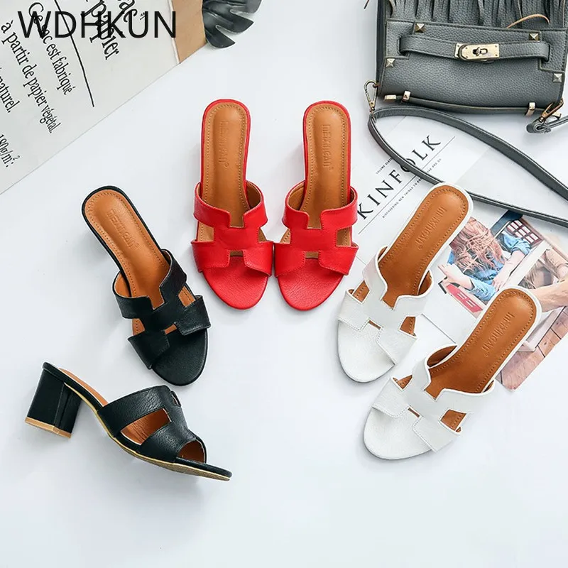 

Summer Brand Sandals Women Slipper Hollow H Letter Flat Slides Outdoor Casual Woman Beach Sandals 5cm Square heel casual shoes