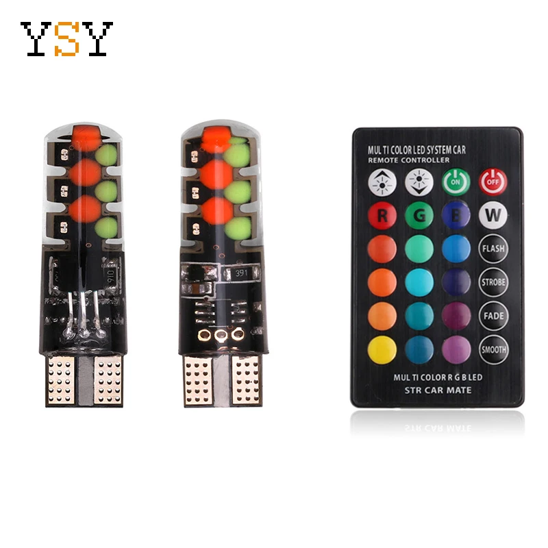 

20sets/40pcs Led W5W T10 RGB Clearance light New Universal Car RGB COB 12SMD Colorful Car Light Bulbs With Remote Controller