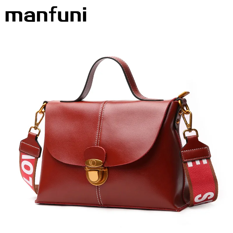 

MANFUNI 2018 Genuine Leather Women's Small Handbags Cowhide Casual Tote Designer Luxury Female messenger Bag Shoulder Bag