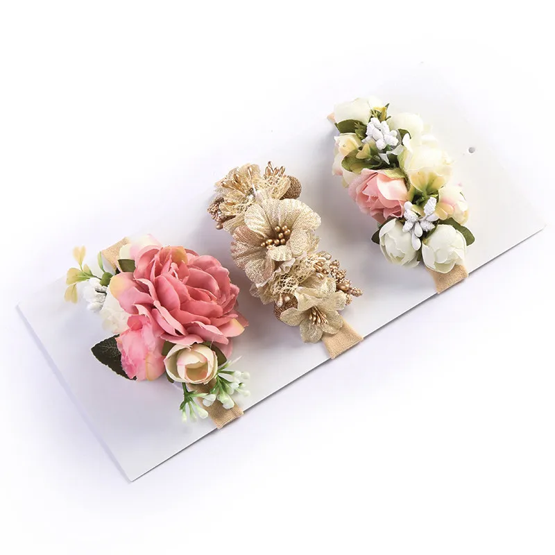 

Pink rose flower nylon headband, Flower girls hair accessory, silk flower nylon headbands Cherry blossom hair band HB368D
