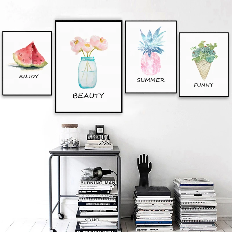 Watercolor Watermelon Pineapple Cactus Ice Cream Canvas Painting Posters And Prints Living Room Wall Art Picture Home Decoration
