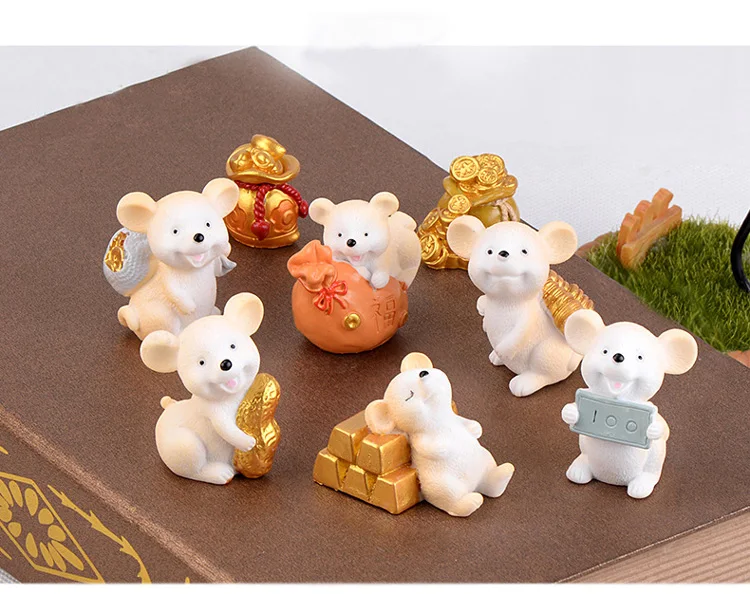 Lucky mouse Золотой доллар мультяшная модель животных фигурка кукольный домик торт домашний декор миниатюрное украшение для сада в виде Феи аксессуары