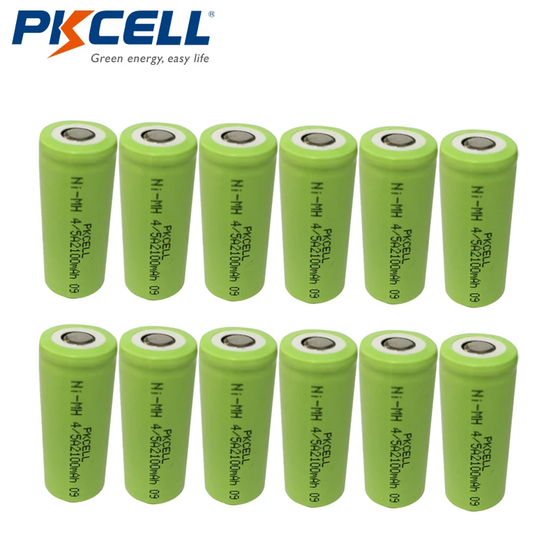 

12pcs PKCELL 1.2V 2100mAh Ni-Mh Rechargeable Size 4/5A NiMh Batteries Flat Top For Soldering