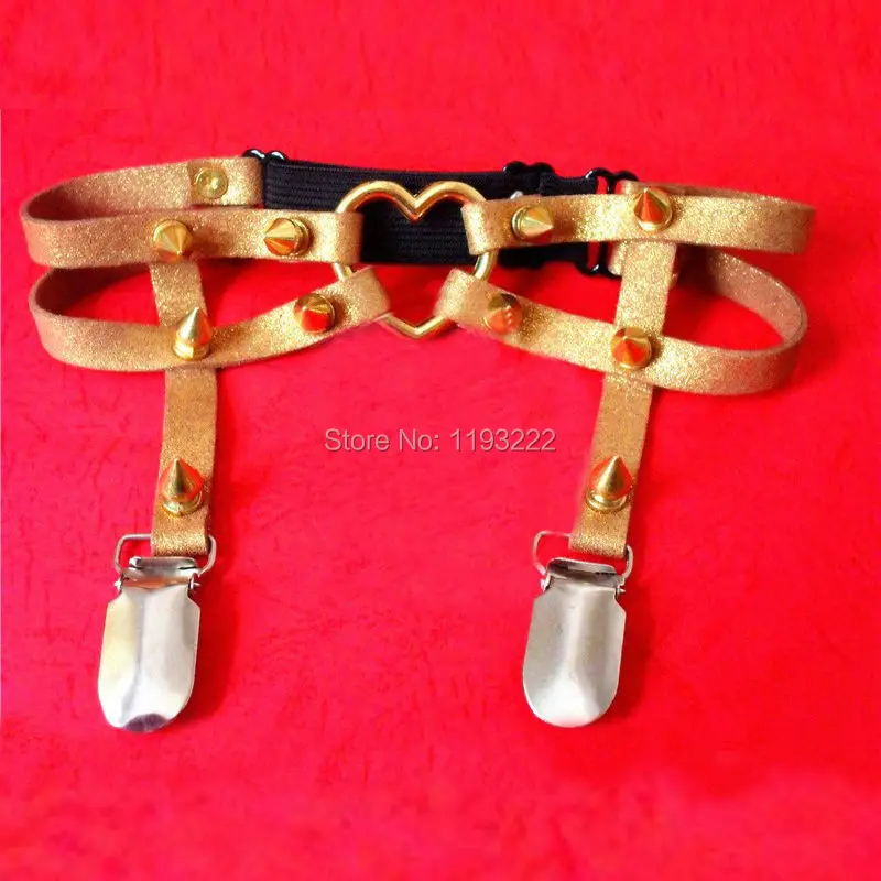 

Wholesale Harajuku Lolita Pu Leather Garters Studded Rivet Leg Ring 100% Handcrafted Gold Thigh Harness Heart Garter Belt