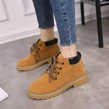 Autumn 2018 New Boots Women Ankle Casual Shoes Woman Short Boots High-top Martin Boots Lace-up Low (1cm-3cm) England Style women martin boots black ankle short boots lace up flat boots woman