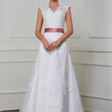 Сексуальное кружевное свадебное платье трапециевидной формы с открытой спиной и вышивкой с поясом изящные свадебные платья без рукавов на заказ W0212