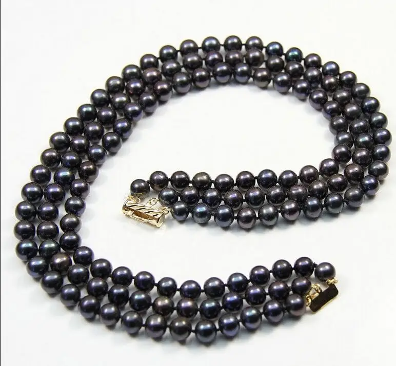 

REAL BEAUTIFUL 3 STRANDS 9-10MM TAHITIAN BLACK PEARL NECKLACE 18-20" 14KGP r a(5.18)