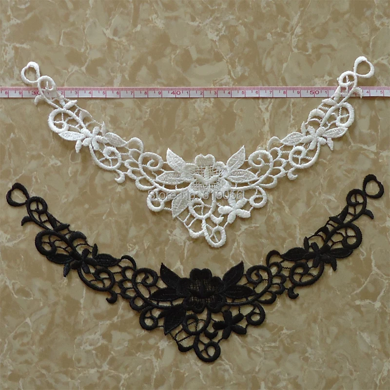 

LP-DC17 white and black dress accessories Embroidery Collar Venise Lace Flowers Neckline Applique Trim, lace fabric