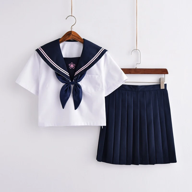 UPHYD 2019 Сакура вышивка японский косплэй форма S-XXL Сейлор рубашка и плиссированная юбка школьные костюмы для девочек костюмы
