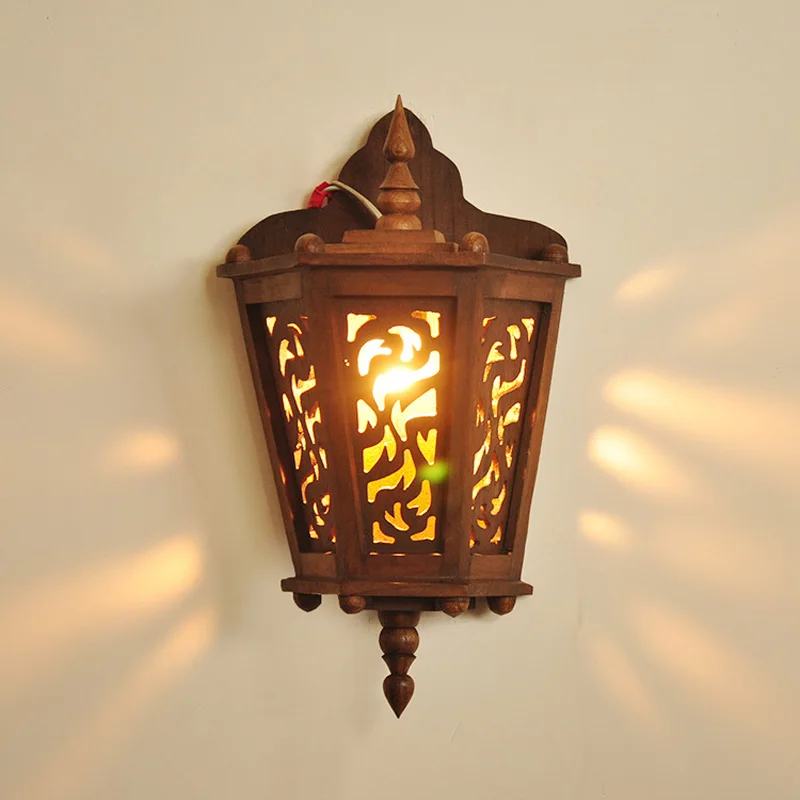 

Different beautiful carved wood wall hollow balcony walkway Southeast Asia Hotel Restaurant bed Wall lamp LO8921