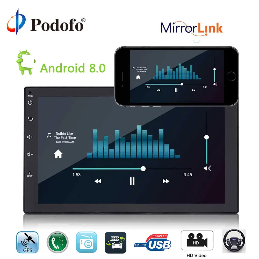 

Podofo Universal Android 7" 2 Din Car Radio Touch Screen GPS Multimedia Player GPS Navigation Bluetooth Mirror Link MP5 Player