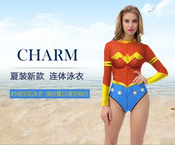 

2017 Wonder Woman swimsuit European cosplay long-sleeved fashion ladies ultra-thin sexy ladies swimsuit swimsuits swim trunks