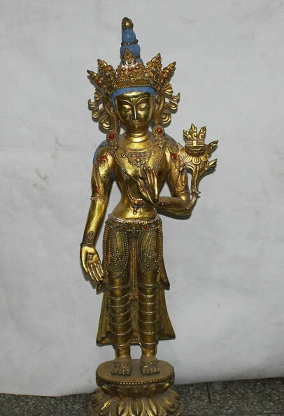 

JP S0524 Chinese Bronze Buddhism gilding stand White spirit of Compassion Goddess Statue
