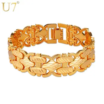 

U7 Big Bracelets Bangles Silver/Gold Color Hand Chain Bracelet For Men/Women Gift Jewelry 2017 New H1014