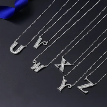 

1pc Real. 925 Sterling Silver "A-Z" 26 Letters Capital Alphabet White CZ Tinny Pendant for Necklace DIY jewelry (With CHAIN )X46