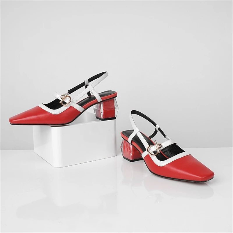MSSTOR Square Toe Summer Sandals Mixed Colors Sexy Genuine Leather Party Red Sandals Buckle Square Heel Ladies Sandals 2019 5CM MSSTOR Square Toe Summer Sandals Mixed Colors Sexy Genuine Leather Party Red Sandals Buckle Square Heel Ladies Sandals 2019 5CM