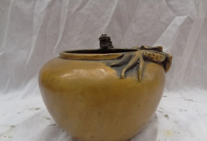 

S2338 Chinese Bronze FengShui Dragon Head Unicorn Beast Statue Bowl Incense Burner D0318