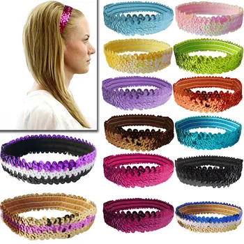 

Solid Colors Stretch Sequin Headband Team Headband for Teenagers Women 32 color