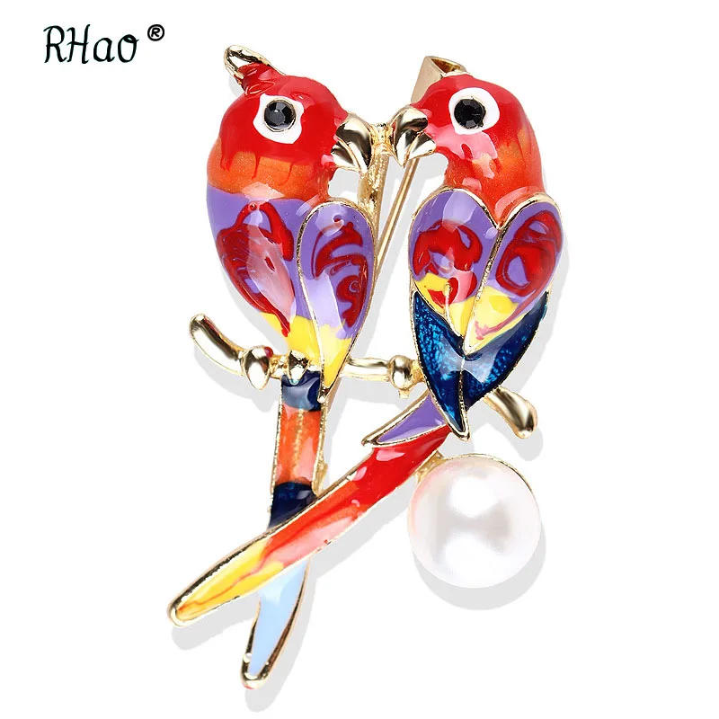 

Multi Red Parrot Brooch Couple Kissing double Birds brooches for Women Men Kids Enamel pin animal broach new arrive pins gift