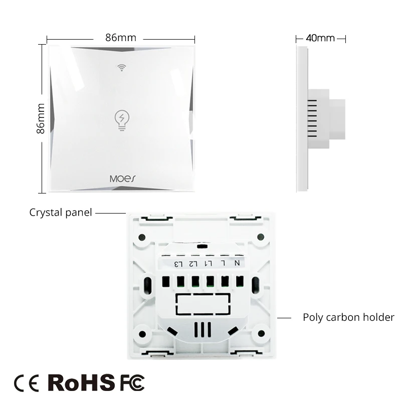 Wifi умный настенный сенсорный выключатель, розетка ЕС, 1 комплект, стеклянная панель, приложение, дистанционное управление, работа с Google Home и Alexa для умной жизни