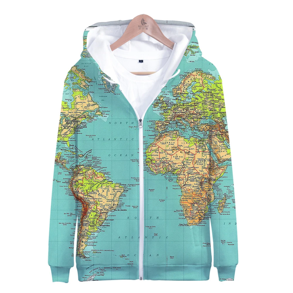 World Map 3d Print Hoodie Sport Fashion Hip Hop Men Women Zipper Hoodies Jackets Long Sleeve Harajuku 3D Hooded Sweatshirts Tops - Цвет: 9