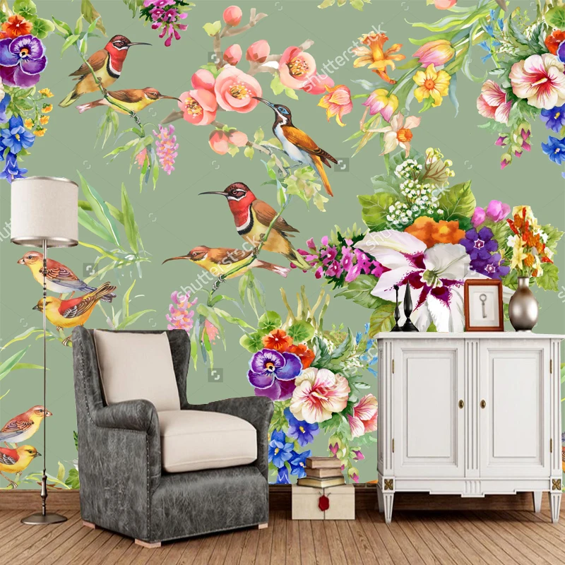Avoir Images Aquarelle Oiseaux Exotiques Sauvages Sur Fleurs Paysage Naturel actualisé par