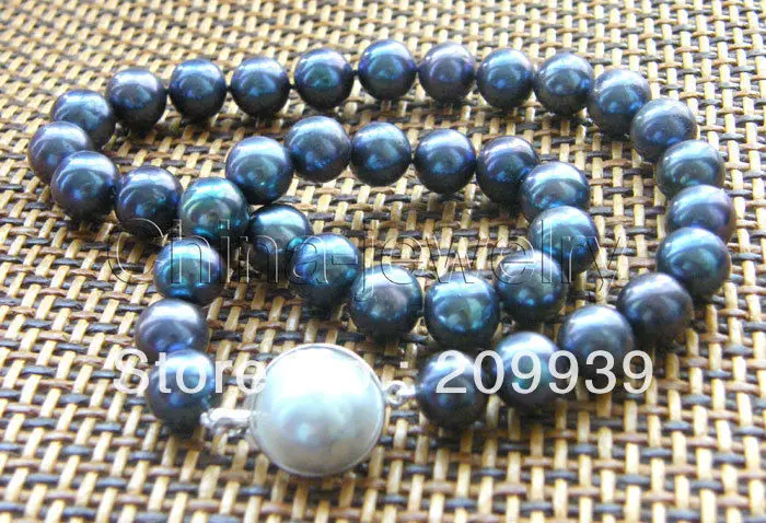 

free shipping>>@@ JY&2692 AAA 17.5" 12mm black round freshwater pearl necklace-gray blister pearl clasp