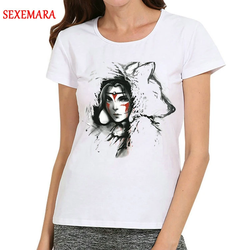 

Women Princess Mononoke T-Shirt Anime White Short Sleeve Princess Mononoke T Shirt Top Tees tshirt Casual T-shirt For Summer