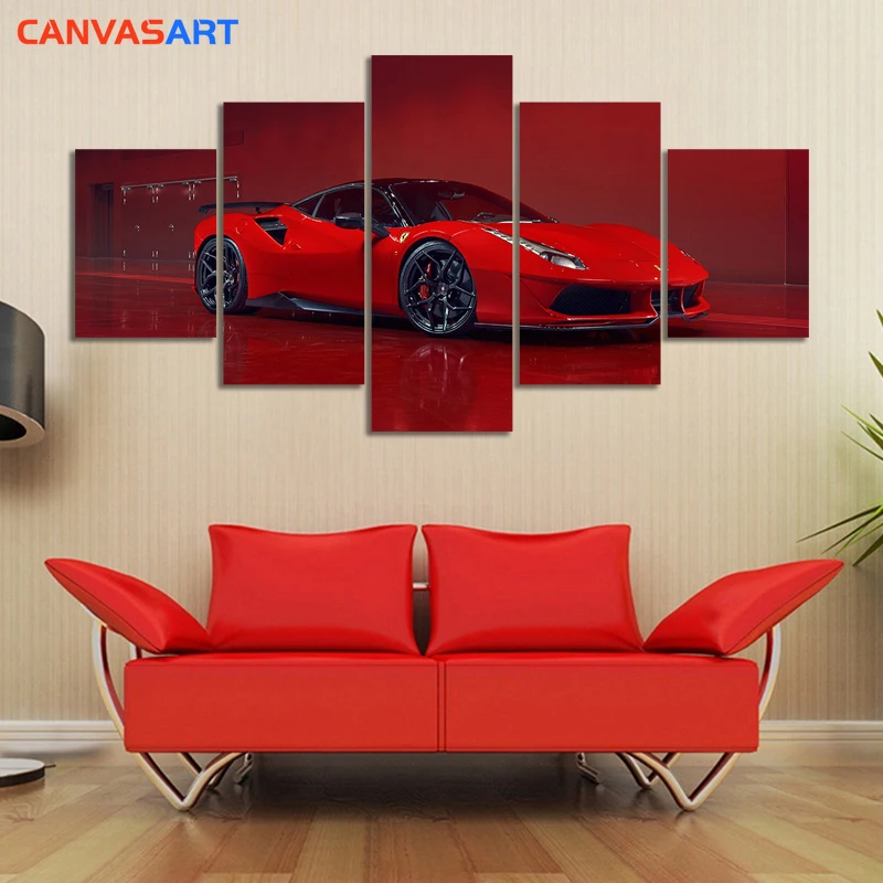 

Canvas Art Piece 5 HD Pictures Ferrari 488 GTB Red sports car Wall Pictures for Living Room Wall Art Canvas Framed