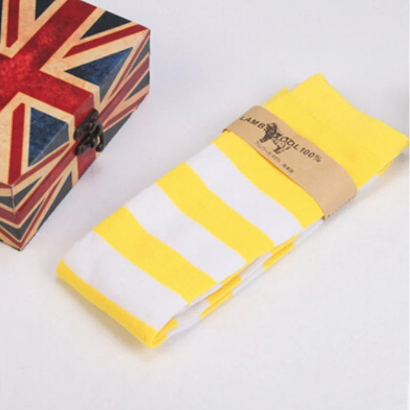 Модные женские полосатые чулки до бедра для девочек, хлопковые чулки выше колена размера плюс - Цвет: Yellow White