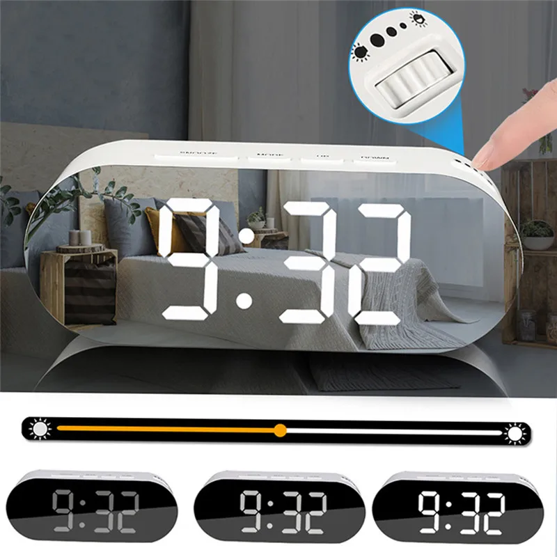 Креативные светодиодные часы цифровой будильник термометр вставной двойной USB зеркало для макияжа будильник настольные светодиодные зеркальные часы
