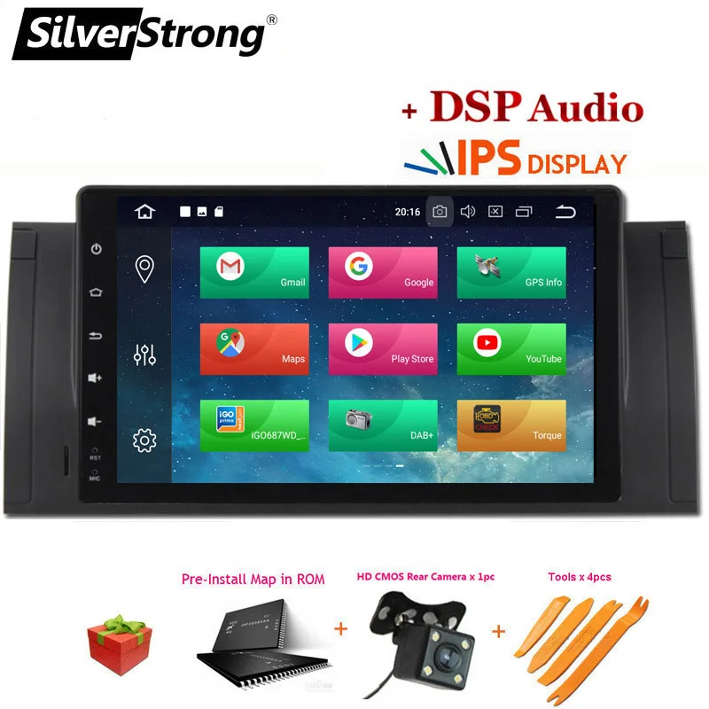 Excellent SilverStrong Android9.0 IPS DSP 1DIN Car DVD For BMW E39 X5 E53 M5 Android Autoradio with 2G+16G,DSP option 5