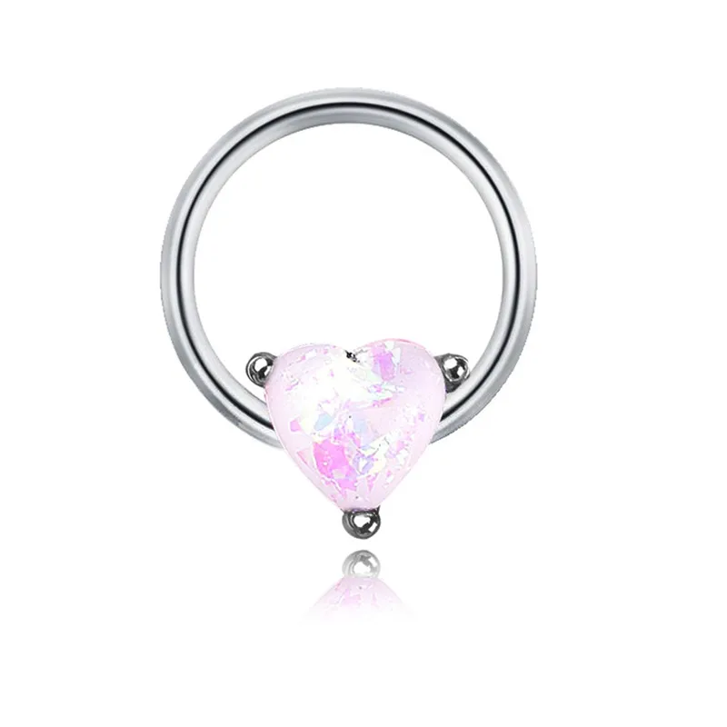 Pinksee простой трендовый с кристаллом в форме сердца Круглый Круг нос кольцо для пирсинга для женщин девушек из нержавеющей стали ювелирные изделия для тела - Metal color: B