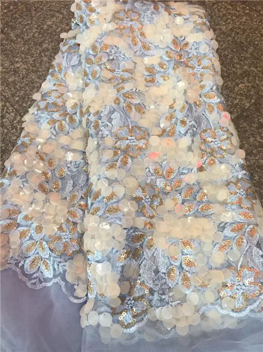 High Quality 2018 3D Applique Nigerian Lace Fabrics Tulle Sequins African Fabric Guipure Embroidered French blue | Дом и сад